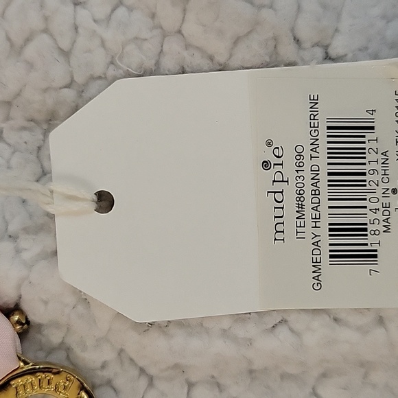 MudPie orange white stripe fabric headband adjustable stretch band gold ring New - Picture 5 of 8